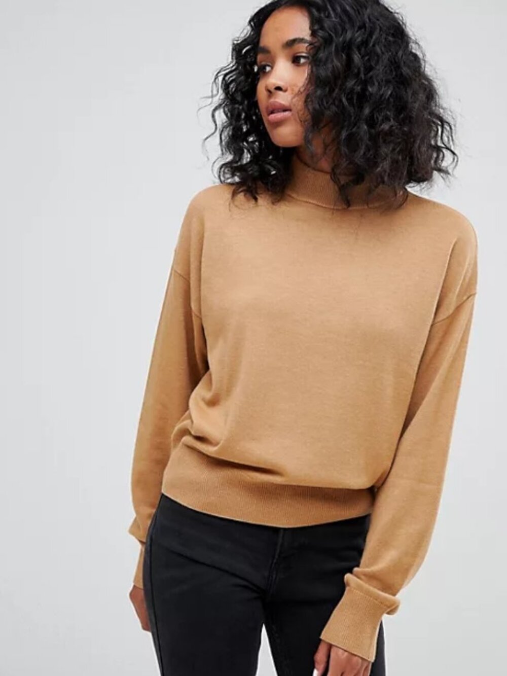 ASOS Camel Brown Mock Neck Oversized Loose Fit Sweater
